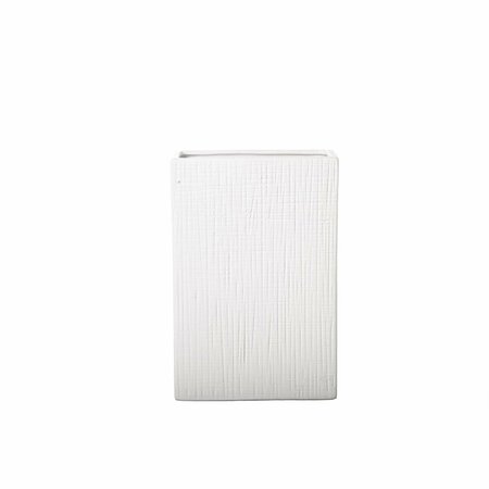URBAN TRENDS COLLECTION Ceramic Rectangle Vase with Engraved Brushed Lattice Design Body, Matte White - Small 11038